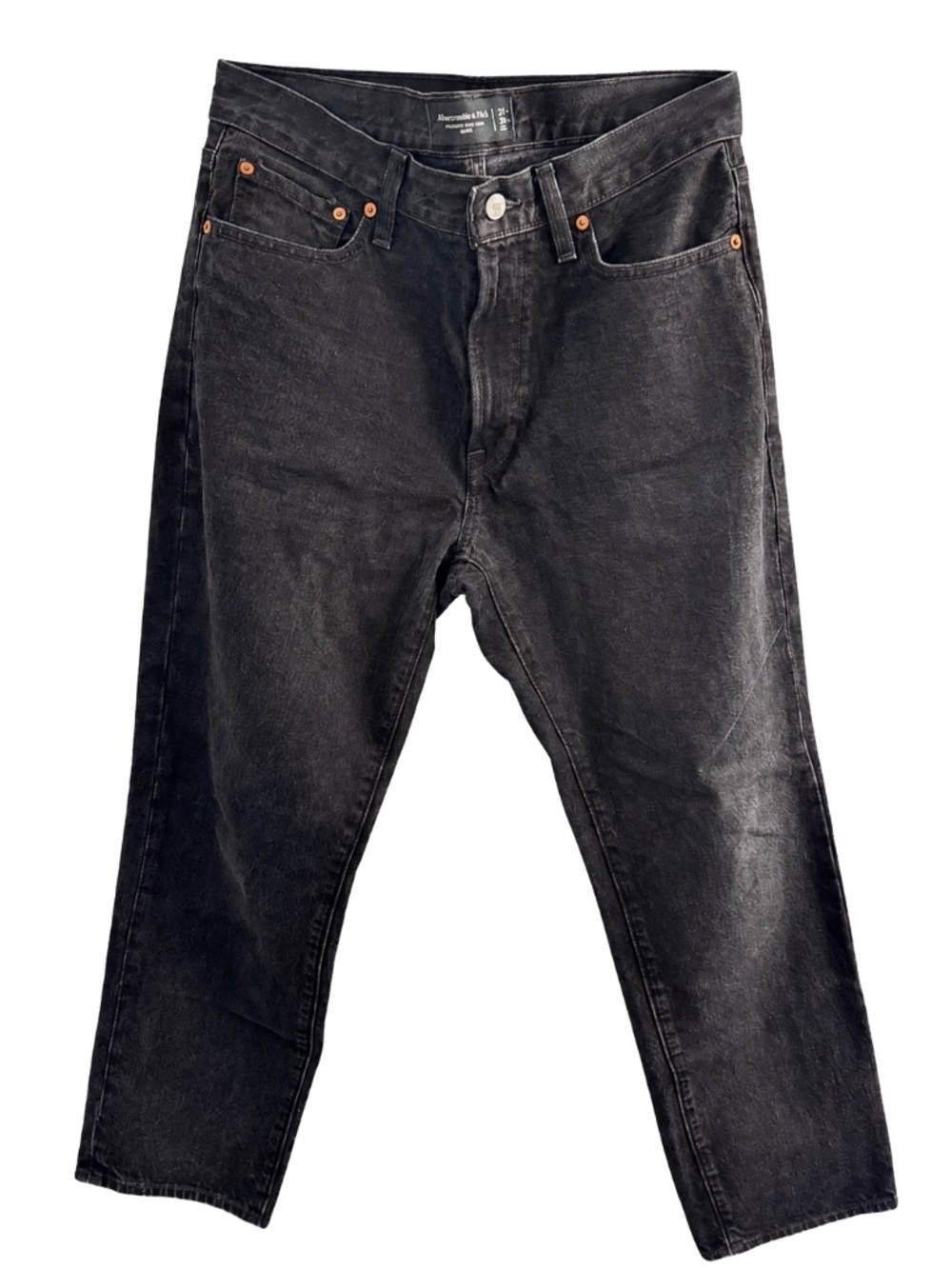 Abercrombie & Fitch Men's Washed Black Loose Straight Jeans